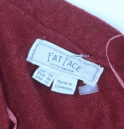 Fat Face Women Red Wool Cashmere Blend Long Sleeve Open Cardigan Size 16