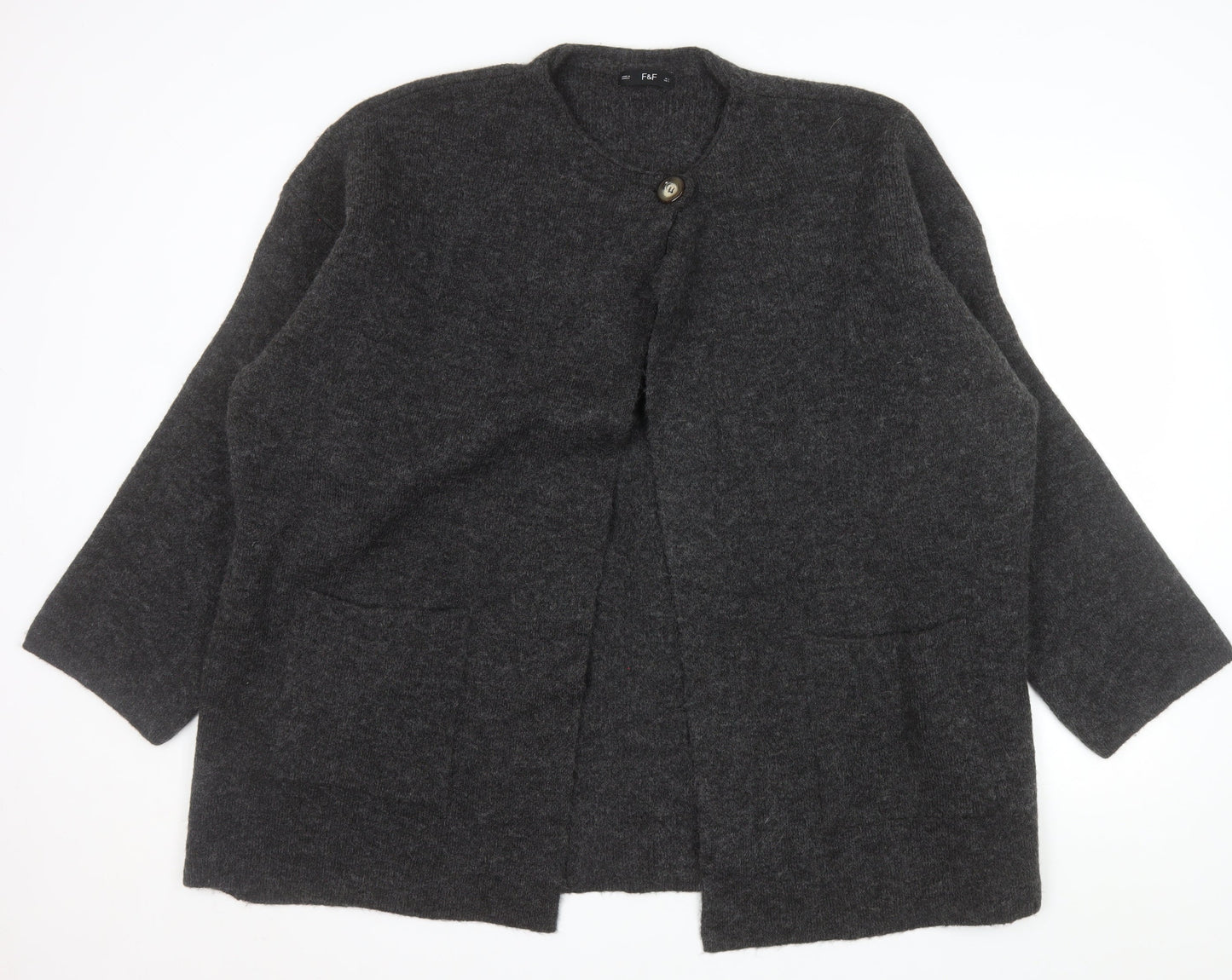 F&F Women's Grey L Long Sleeve Chunky Knit Cardigan