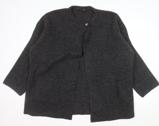 F&F Women's Grey L Long Sleeve Chunky Knit Cardigan