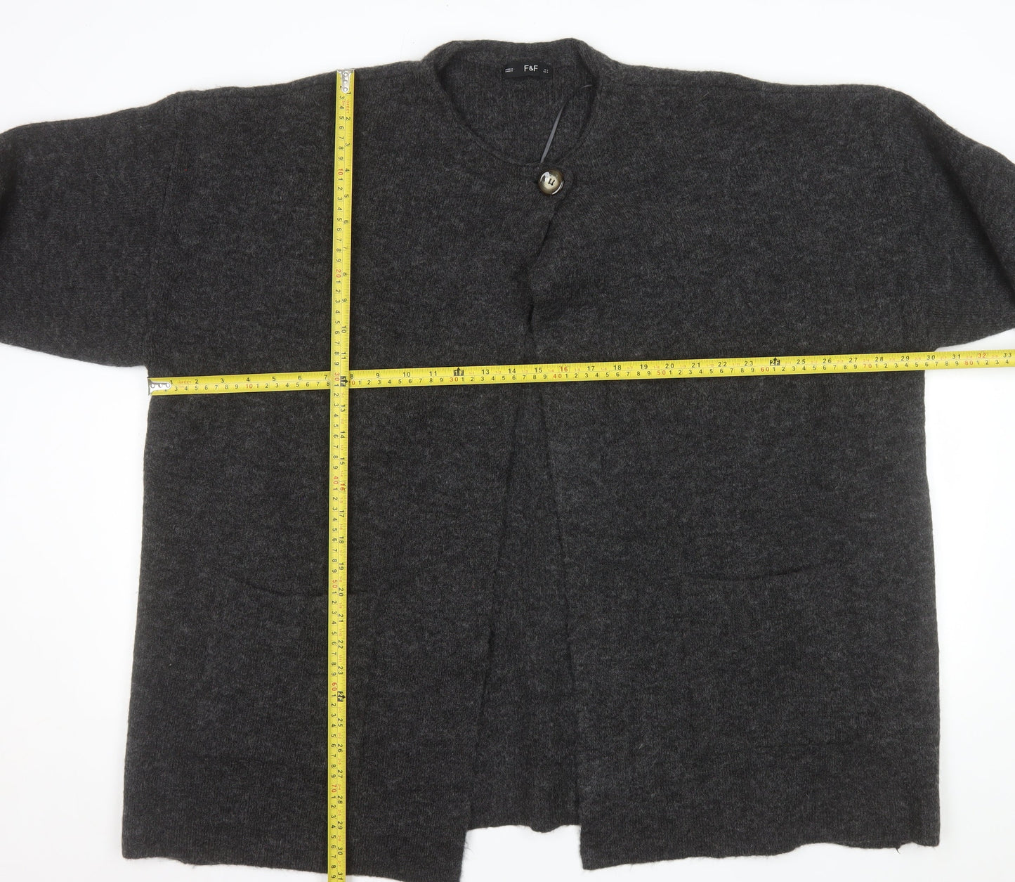 F&F Women's Grey L Long Sleeve Chunky Knit Cardigan