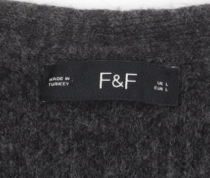 F&F Women's Grey L Long Sleeve Chunky Knit Cardigan