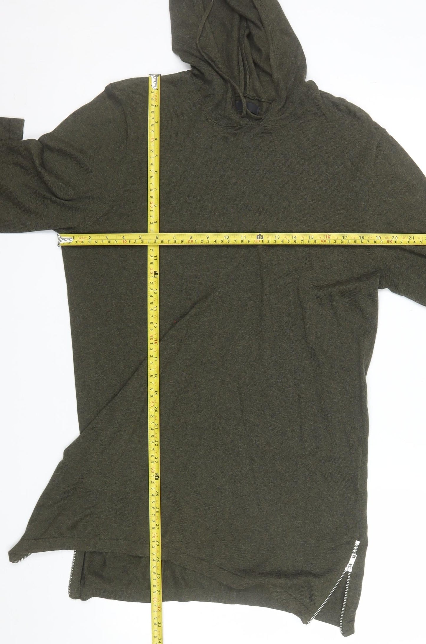 ASOS Men's Green Cotton Hooded Pullover Jumper Size M