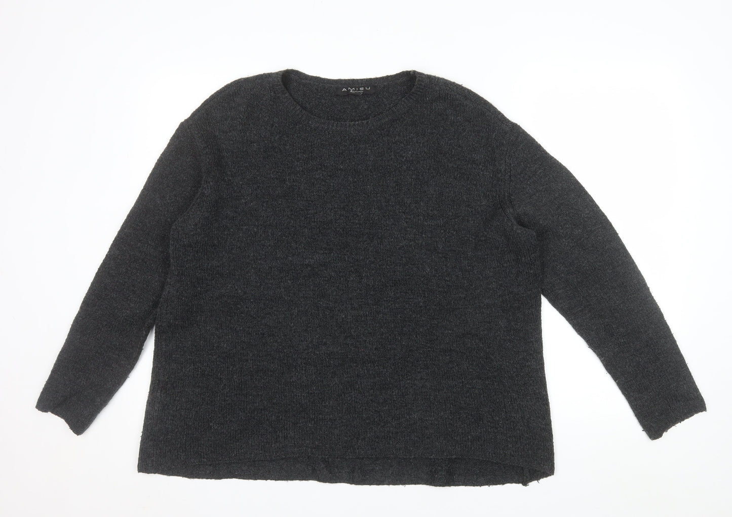 Amisu Women Grey Knit Pullover Jumper Size S Crew Neck Long Sleeve
