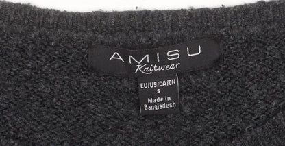 Amisu Women Grey Knit Pullover Jumper Size S Crew Neck Long Sleeve