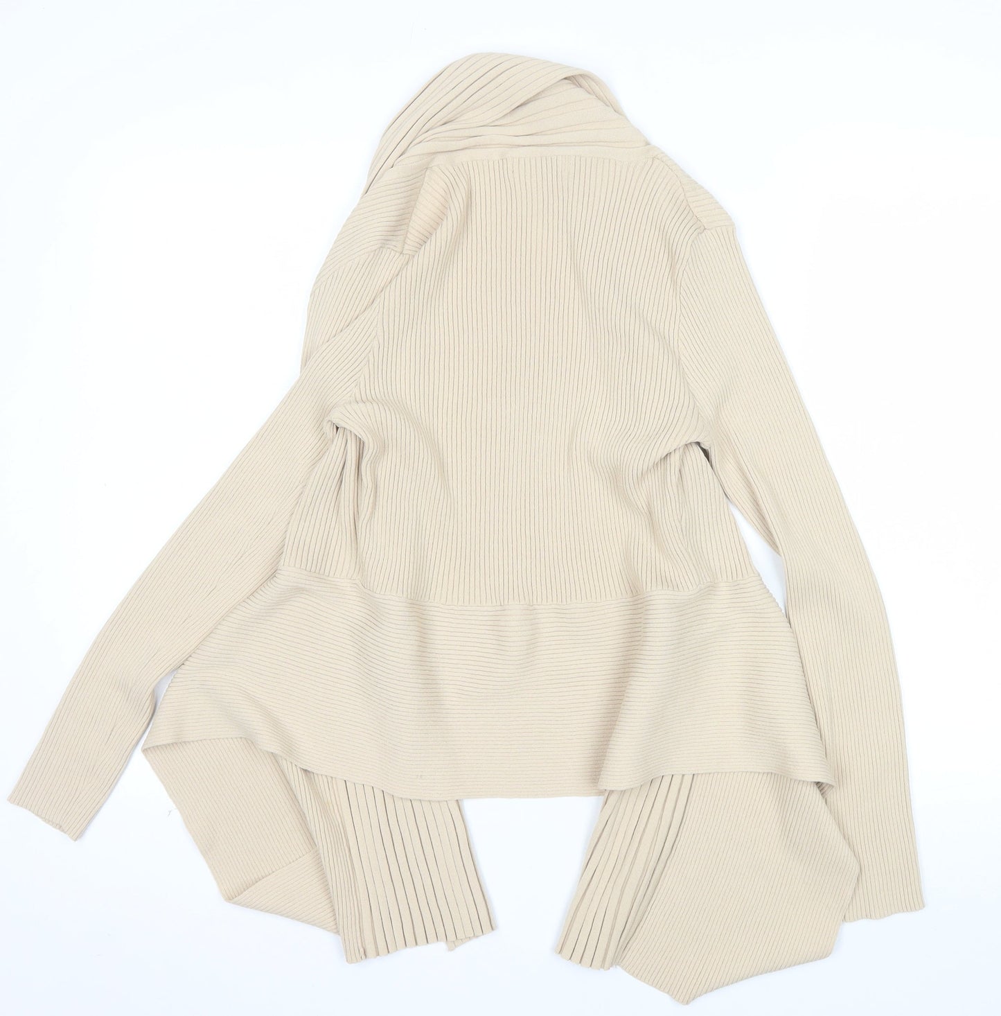 Gray & Osbourn Women's Beige Ribbed Long Sleeve Open Cardigan Size 12