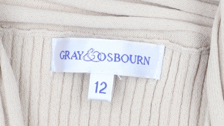 Gray & Osbourn Women's Beige Ribbed Long Sleeve Open Cardigan Size 12