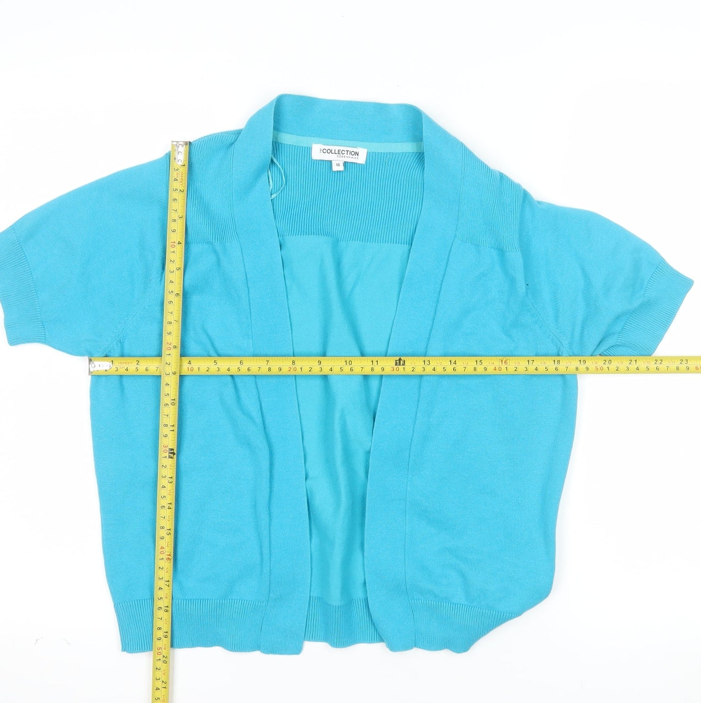 Debenhams Women Blue Short Sleeve Open Cardigan Size 16