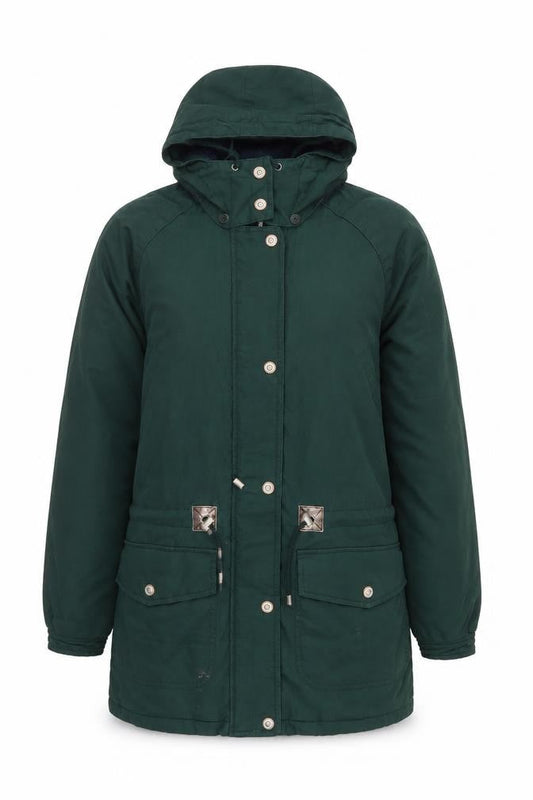 Faded Glory Women Green Parka Jacket Hooded Cotton Lined M