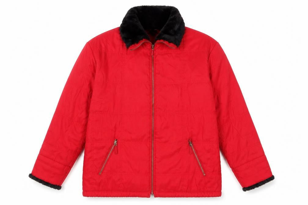 Talbots Women Red Faux Fur Collar Puffer Jacket Lined L Size