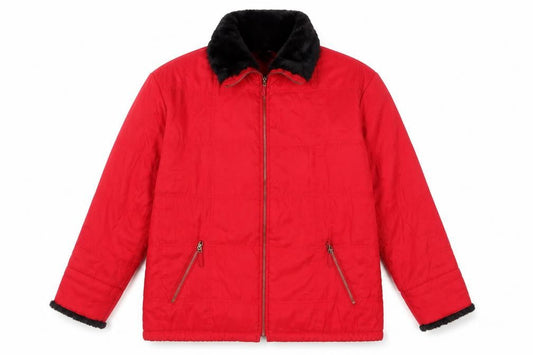Talbots Women Red Faux Fur Collar Puffer Jacket Lined L Size