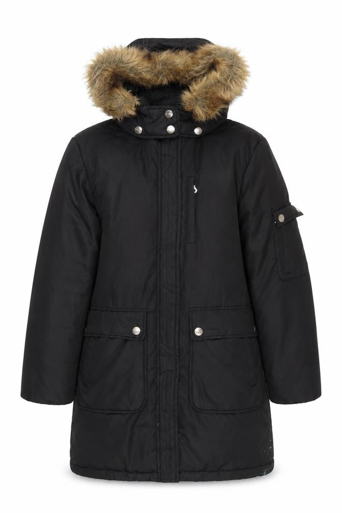 DKNY Women’s Black Faux Fur Hooded Long Parka Coat M