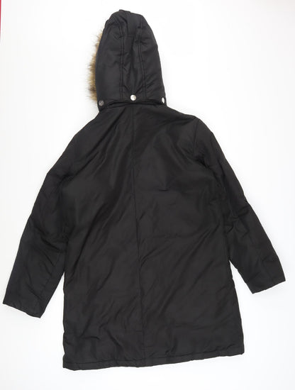 DKNY Women’s Black Faux Fur Hooded Long Parka Coat M