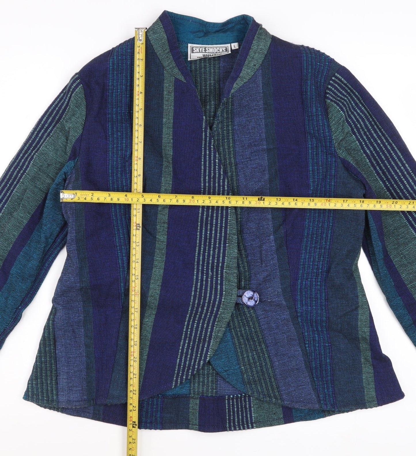 Skye Smocks Women’s Blue Striped Handmade Cotton Jacket Size L