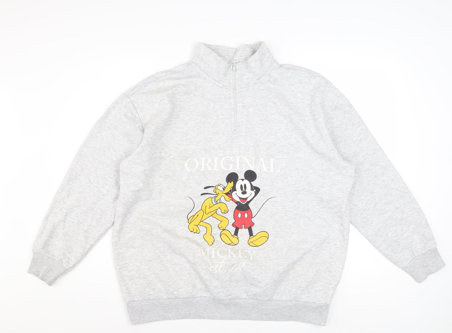 Disney Mickey & Friends Grey 1/4 Zip Sweatshirt Women L 16-18