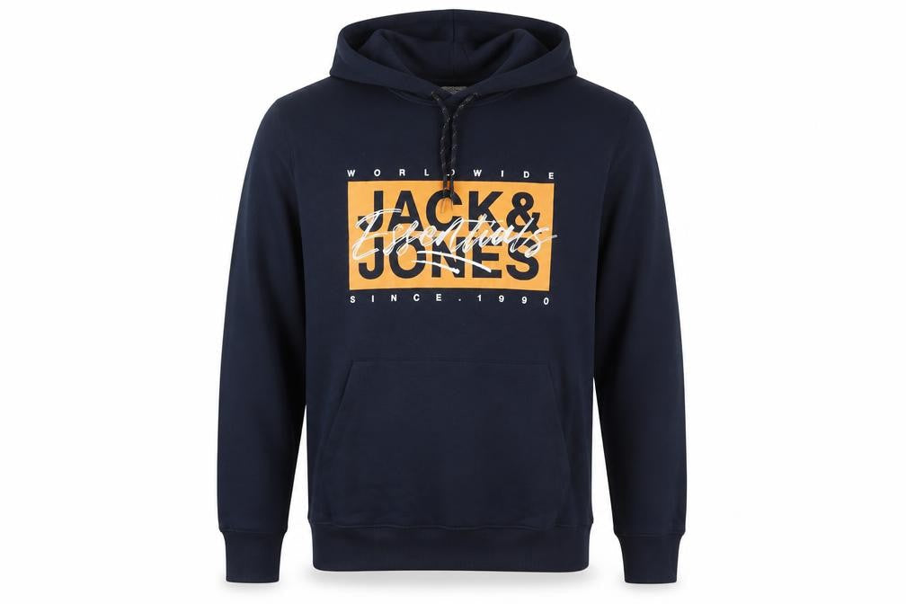 Jack & Jones Men’s Blue Pullover Hoodie XL Logo Graphic Fleece
