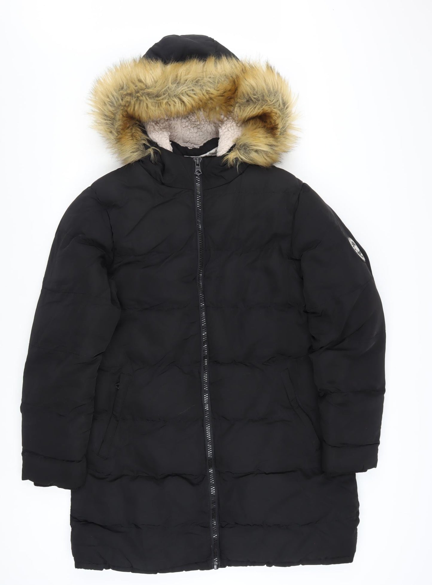 SoulCal & Co Women’s Black Long Hooded Puffer Coat Size 12