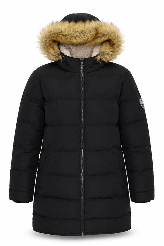 SoulCal & Co Women’s Black Long Hooded Puffer Coat Size 12