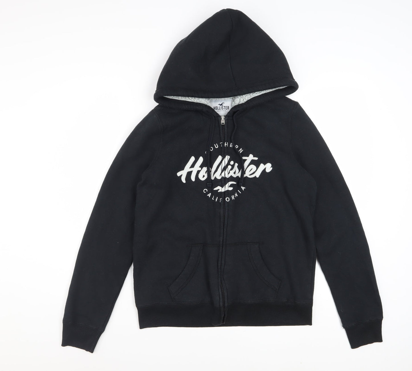 Hollister Women Black Full Zip Hoodie Small Sherpa Lined Casual