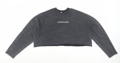 Topshop Women Charcoal Grey Crop Pullover Sweatshirt UK 8