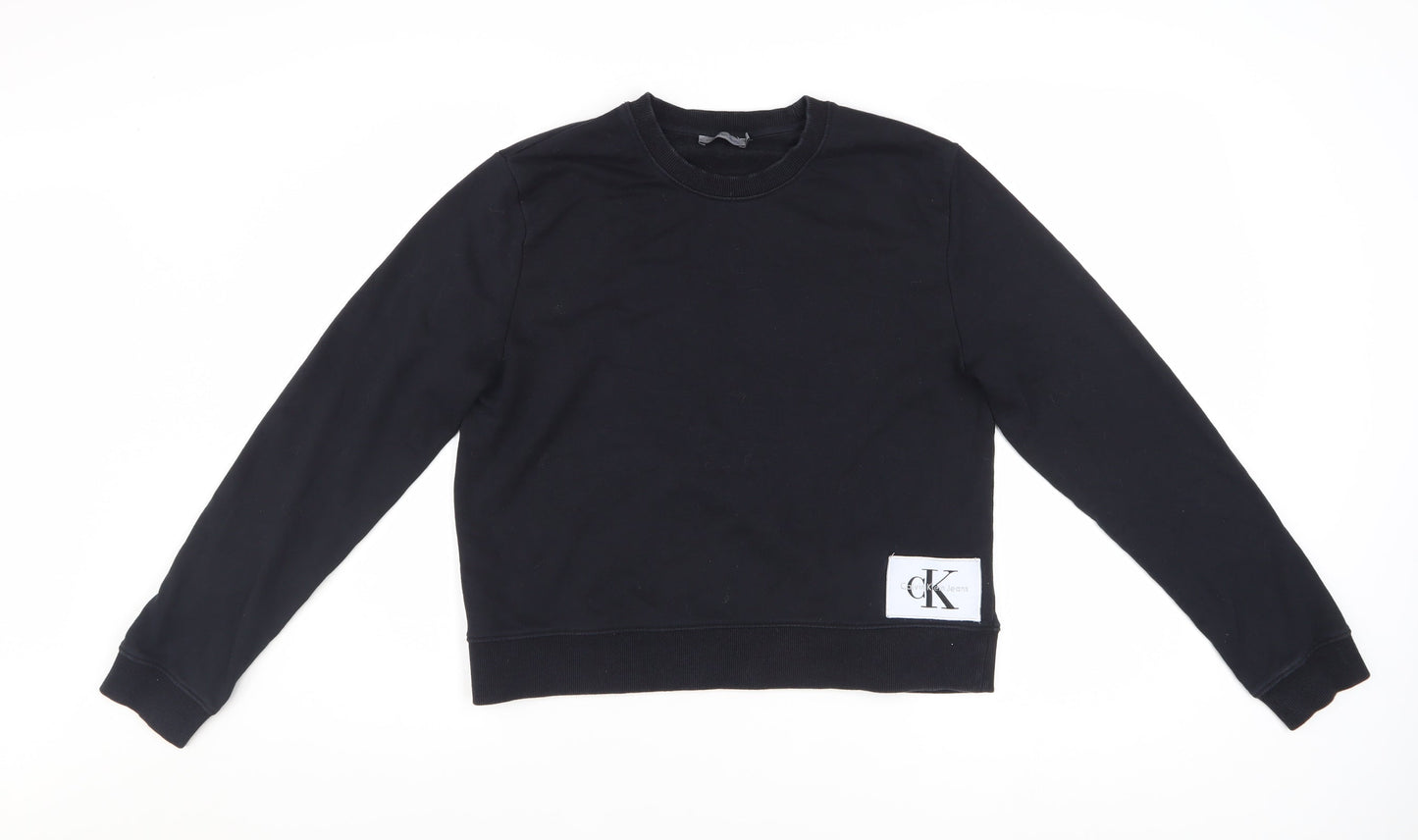 Calvin Klein Jeans Women Black Cotton Blend Pullover Sweatshirt M