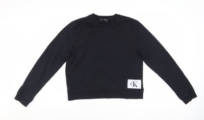 Calvin Klein Jeans Women Black Cotton Blend Pullover Sweatshirt M