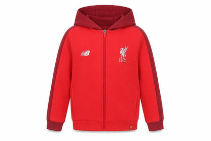 Front view of New Balance boys’ red liverpool fc full zip hoodie, size 9-10, years