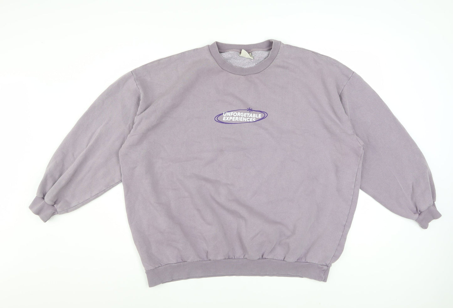 Pull&Bear Men's Purple Graphic Pullover Sweatshirt L Crew Neck