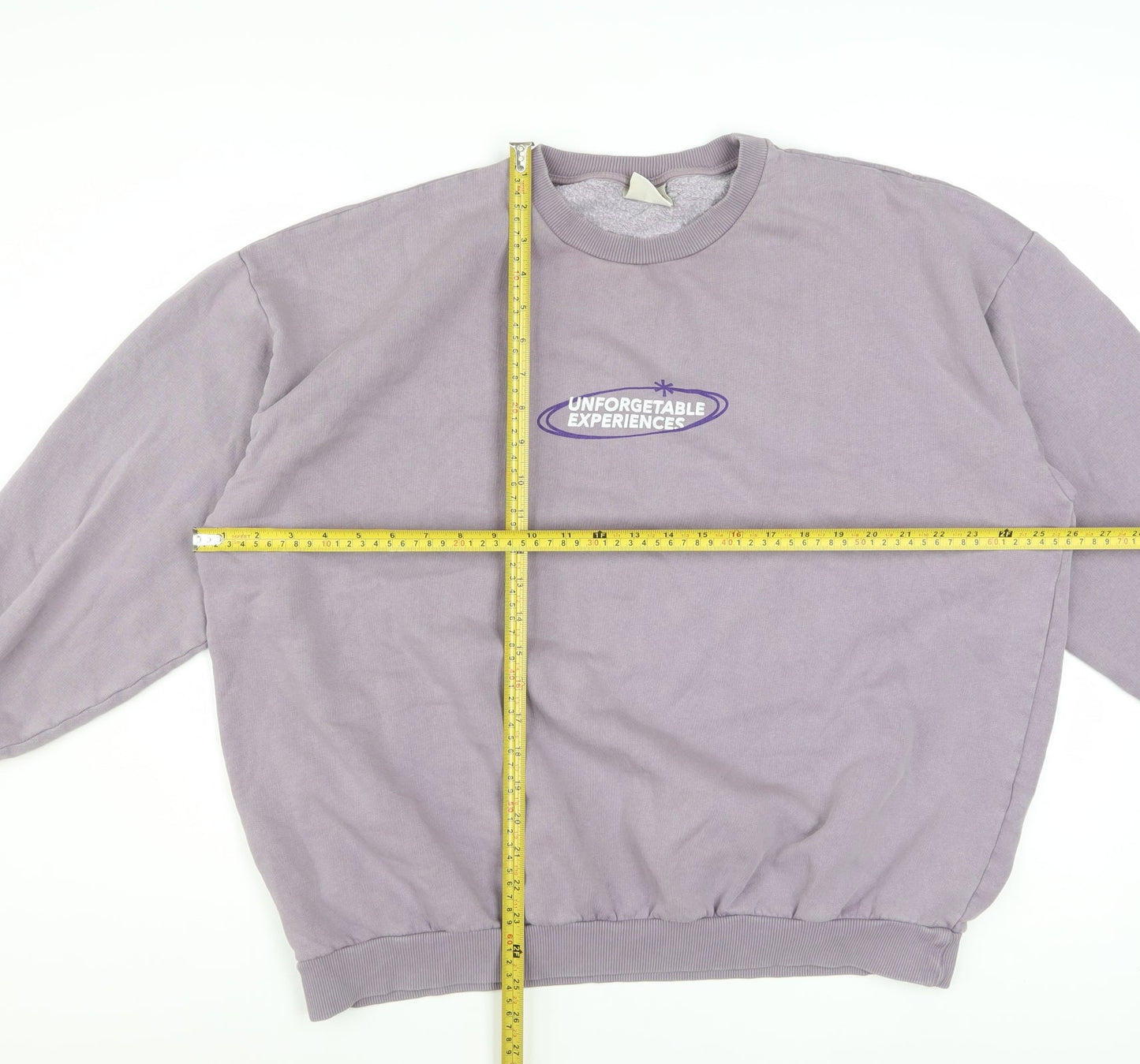 Pull&Bear Men's Purple Graphic Pullover Sweatshirt L Crew Neck