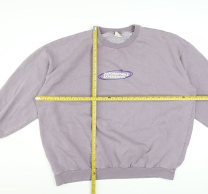 Pull&Bear Men's Purple Graphic Pullover Sweatshirt L Crew Neck