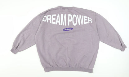 Pull&Bear Men's Purple Graphic Pullover Sweatshirt L Crew Neck