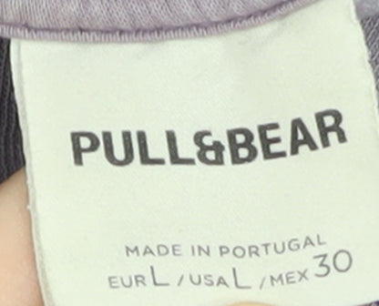 Pull&Bear Men's Purple Graphic Pullover Sweatshirt L Crew Neck
