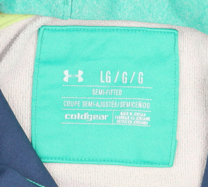Under Armour Boys Green Pullover Hoodie Large ColdGear Logo Sweatshirt