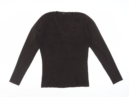 Hobbs Women's Brown Silk Blend V-Neck Long Sleeve Knit Top Size 12
