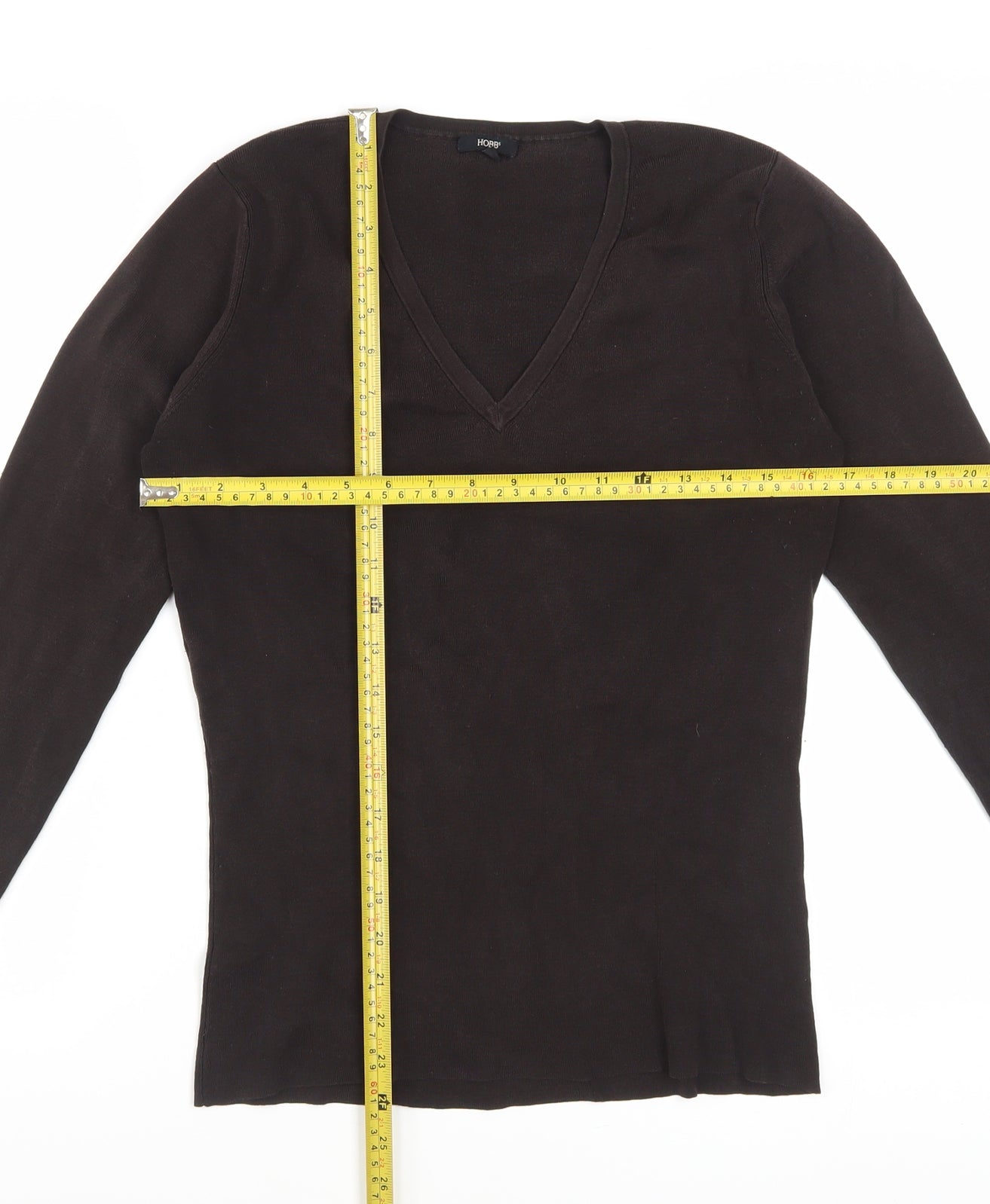 Hobbs Women's Brown Silk Blend V-Neck Long Sleeve Knit Top Size 12