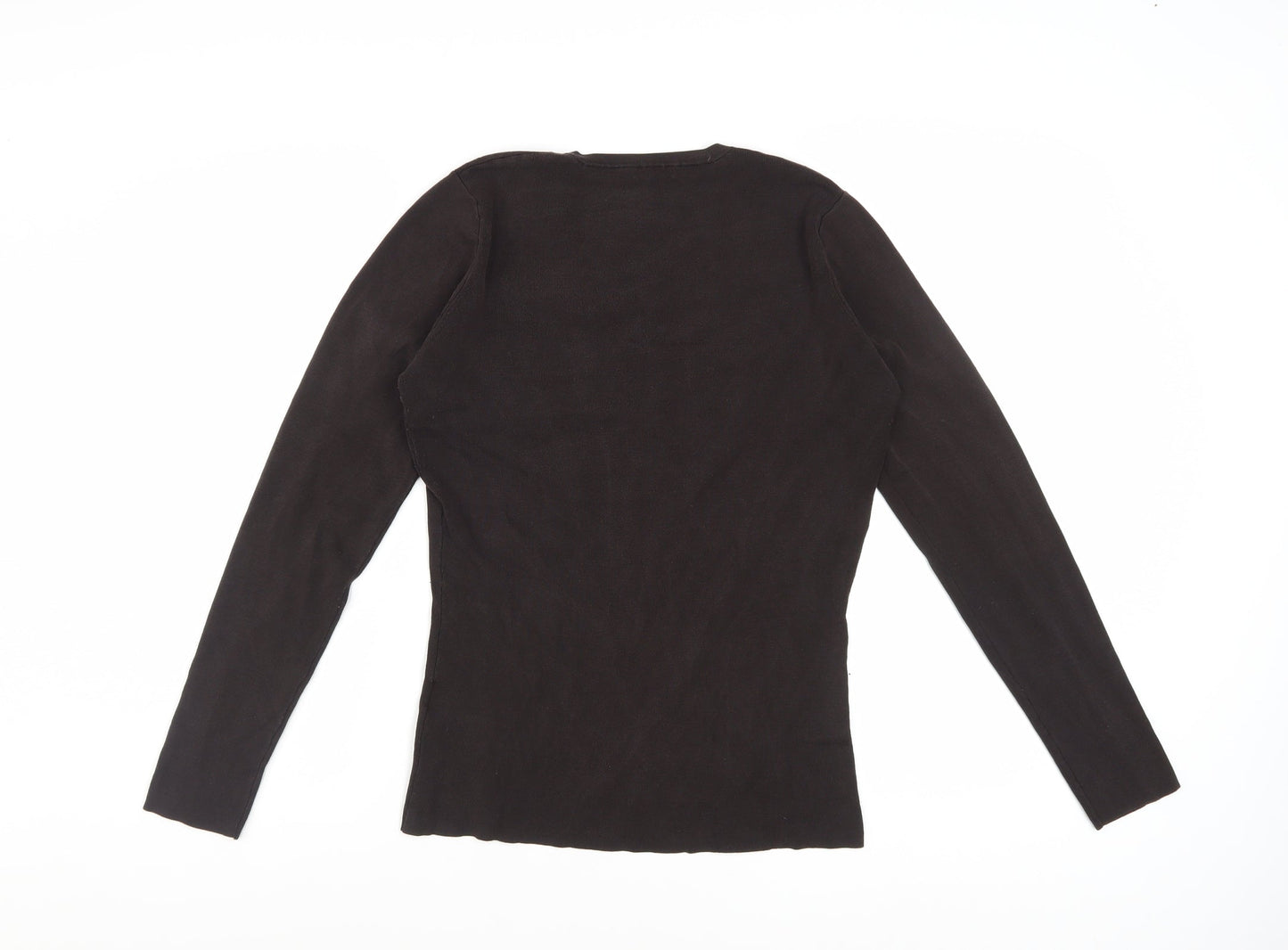 Hobbs Women's Brown Silk Blend V-Neck Long Sleeve Knit Top Size 12
