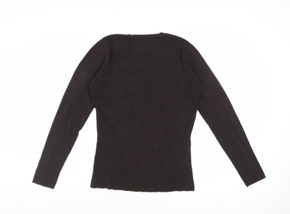 Hobbs Women's Brown Silk Blend V-Neck Long Sleeve Knit Top Size 12