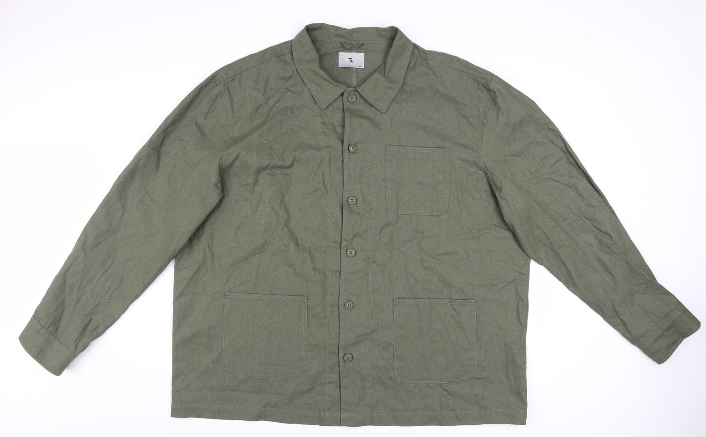 Tu Men's Green 2XL Linen Blend Long Sleeve Button-Up Shirt