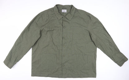 Tu Men's Green 2XL Linen Blend Long Sleeve Button-Up Shirt