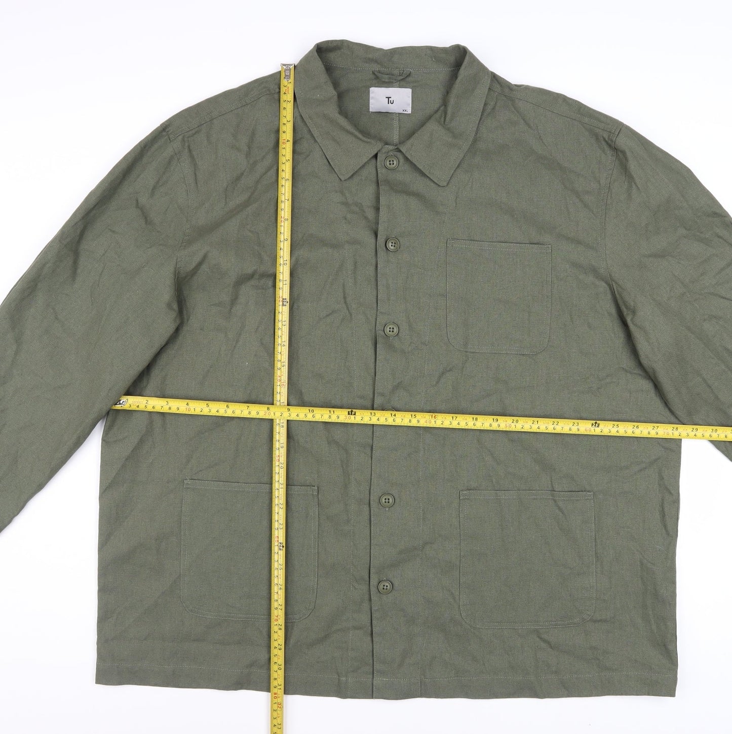 Tu Men's Green 2XL Linen Blend Long Sleeve Button-Up Shirt