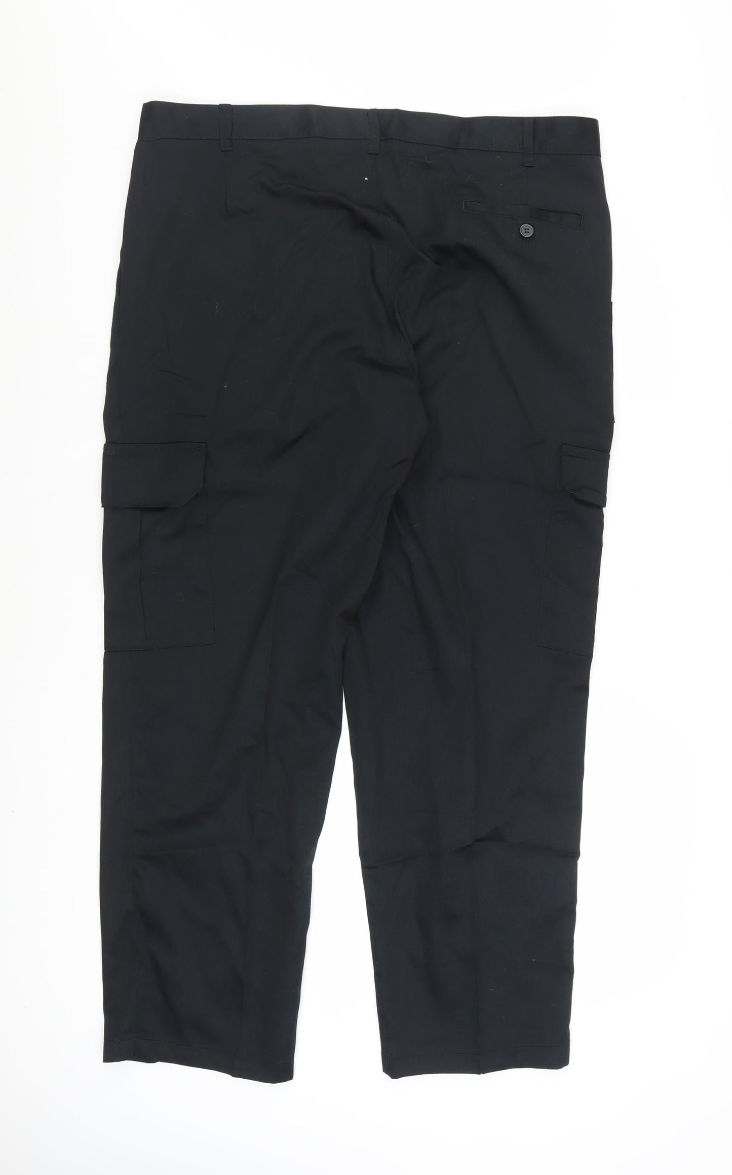 Dimensions Men Black Cargo Trousers 38 Short Polyester Cotton Workwear