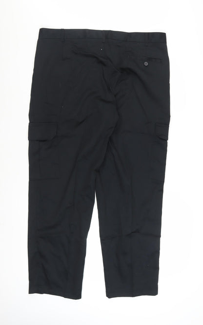 Dimensions Men Black Cargo Trousers 38 Short Polyester Cotton Workwear