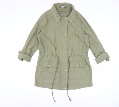Sosandar Women's Green Cotton Parka Jacket Size 10 Drawstring Waist