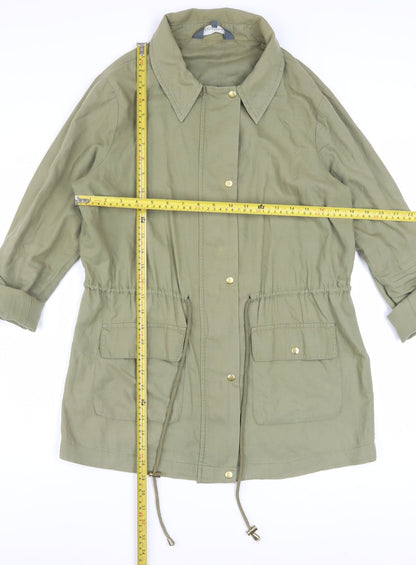 Sosandar Women's Green Cotton Parka Jacket Size 10 Drawstring Waist