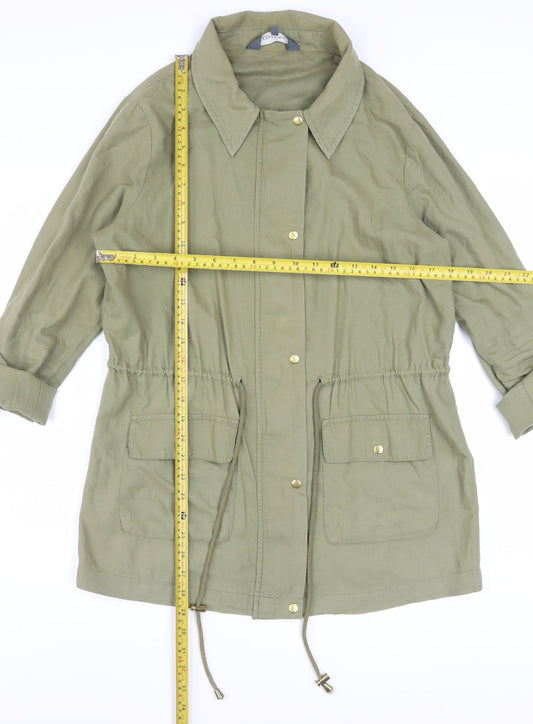 Sosandar Women's Green Cotton Parka Jacket Size 10 Drawstring Waist
