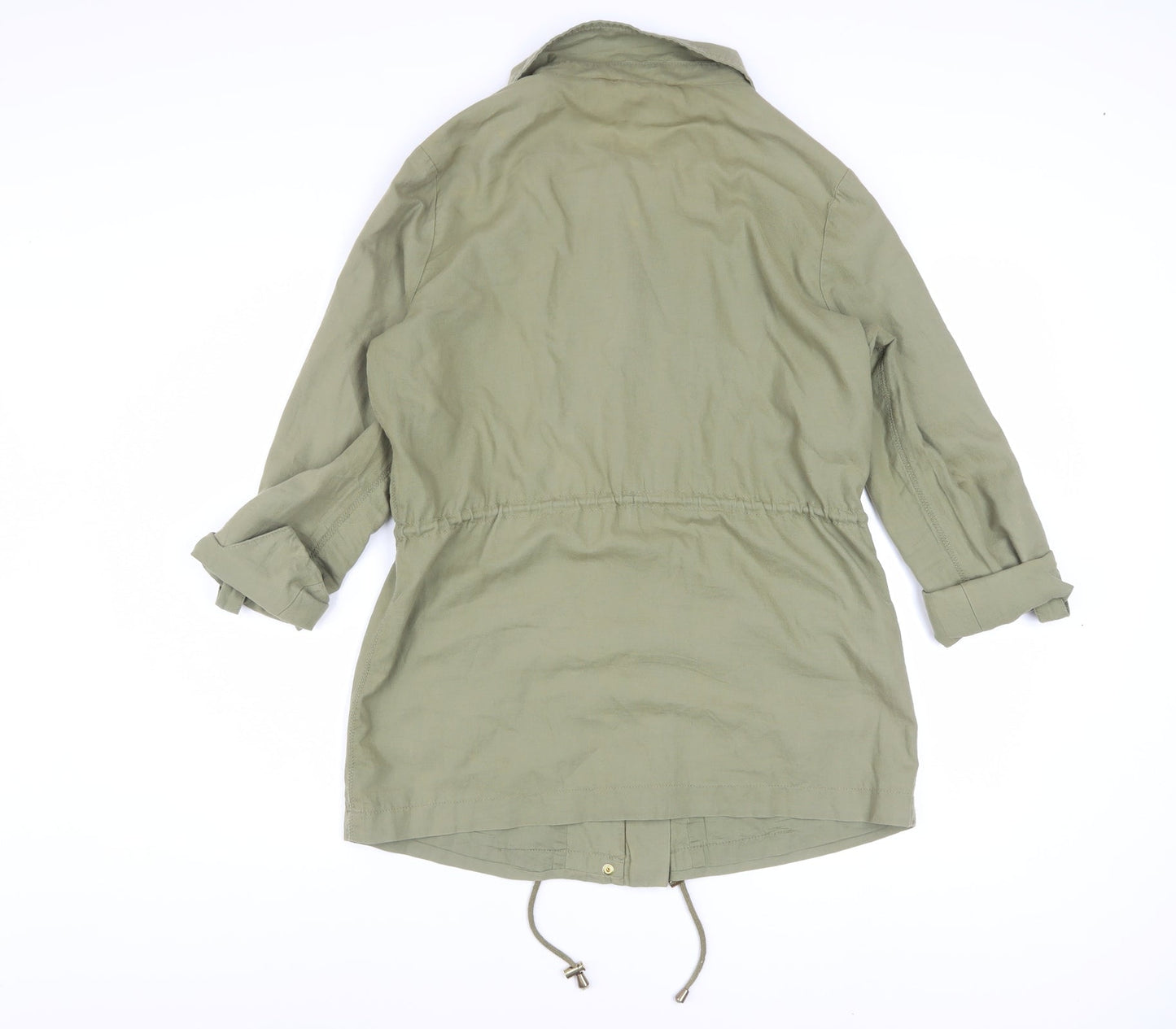 Sosandar Women's Green Cotton Parka Jacket Size 10 Drawstring Waist