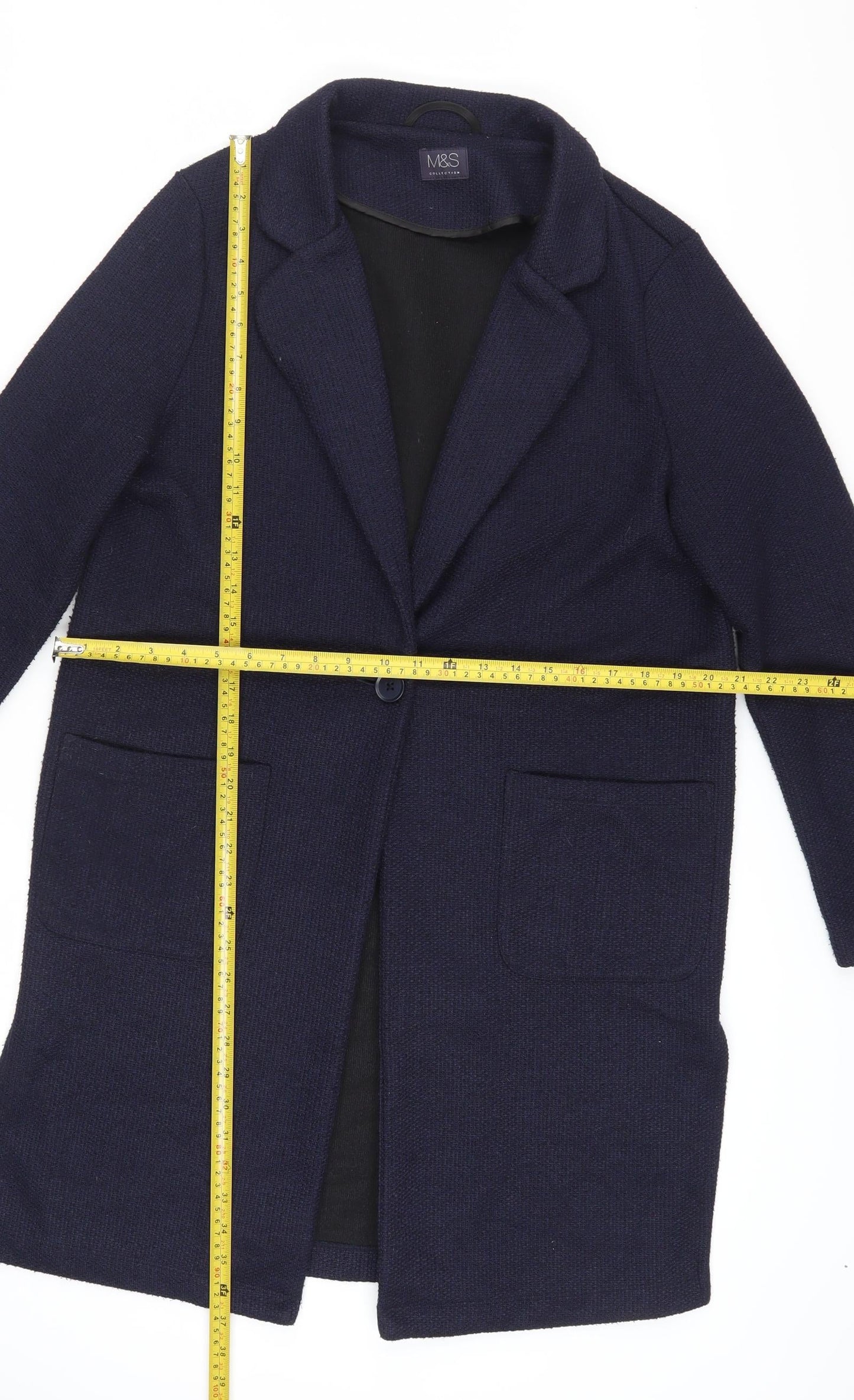 Marks and Spencer Women's Blue Coatigan Size 12 Long Sleeve Knit Overcoat