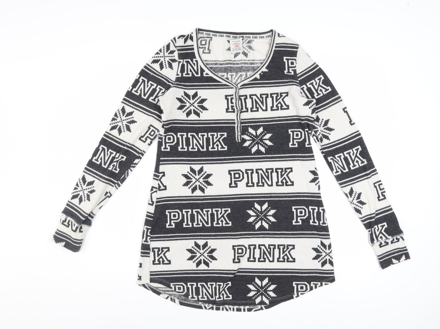 Victoria's Secret PINK Womens Black Fair Isle Long Sleeve Nightshirt S