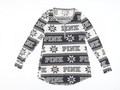 Victoria's Secret PINK Womens Black Fair Isle Long Sleeve Nightshirt S
