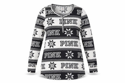 Victoria's Secret PINK Womens Black Fair Isle Long Sleeve Nightshirt S