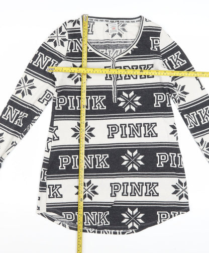 Victoria's Secret PINK Womens Black Fair Isle Long Sleeve Nightshirt S